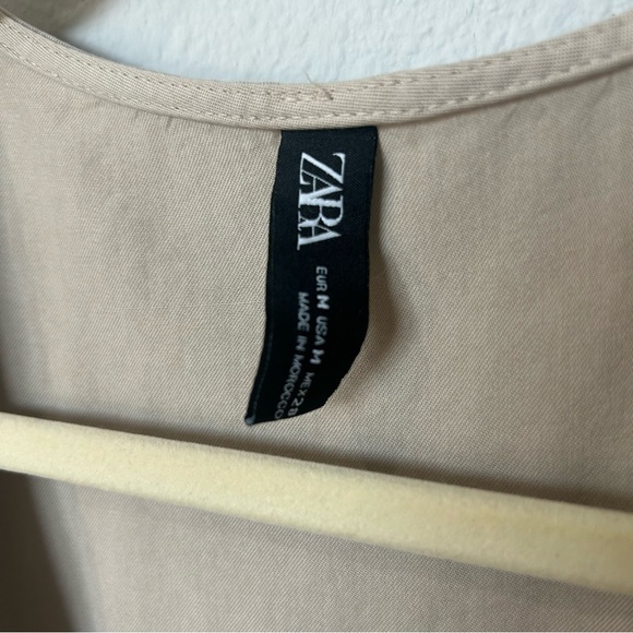 Zara Button Down Flutter Sleeves Midi Dress Medium Tan - Picture 7 of 7